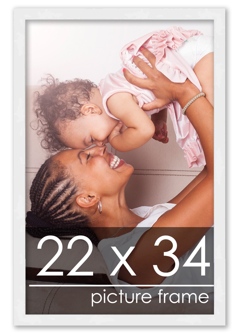 22x34 Solid Wood Picture Frame with UV-Resistant Acrylic & Acid-Free Backing, Available in 6 Finishes: Matte Black, Matte White, Metallic Bronze, Silver, Natural Wood Grain & Mahogany
